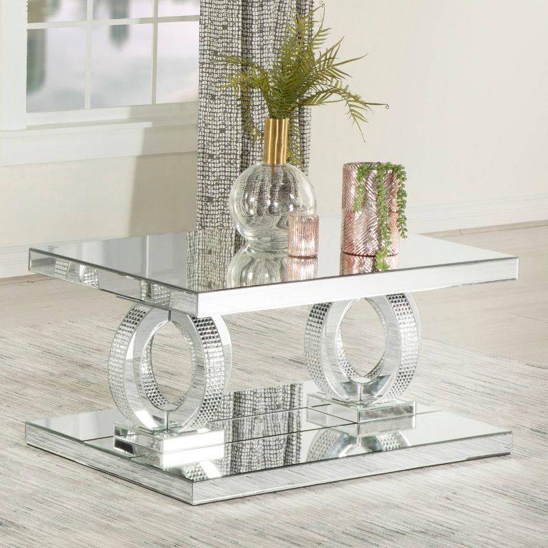 Breena Silver Rectangular Mirrored Coffee Table with Glass