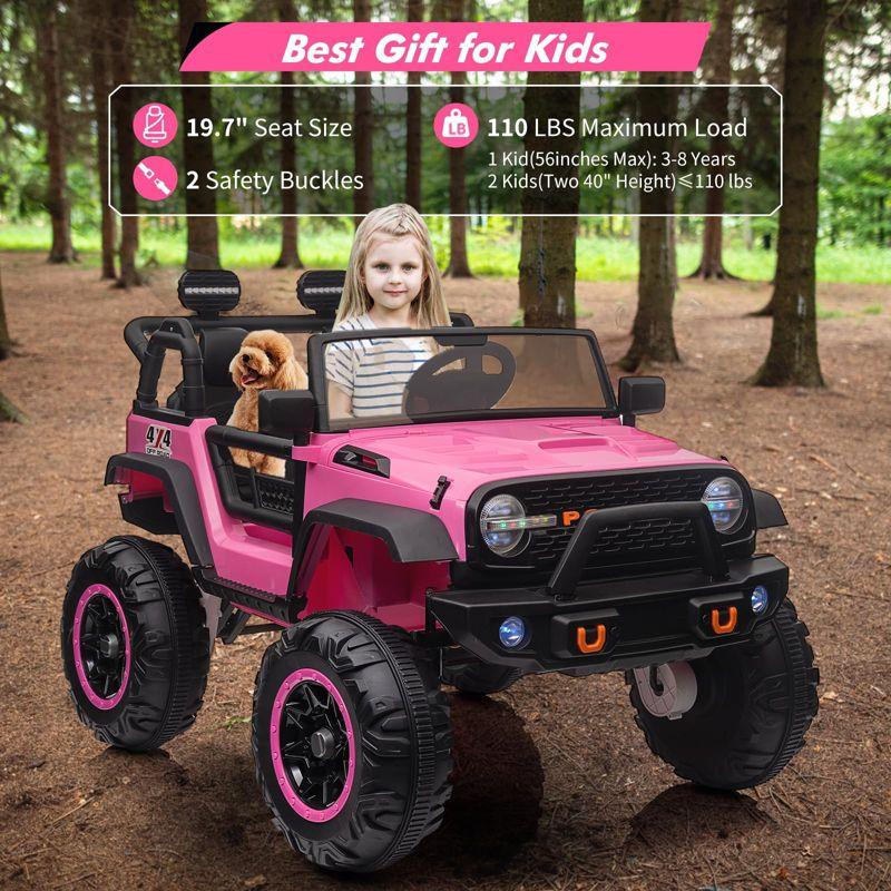 Electric Ride On Car, 24V 2 Seats for Kids, with Remote Control, 4WD Spring Suspension, 2 Speeds, Music, for 3+