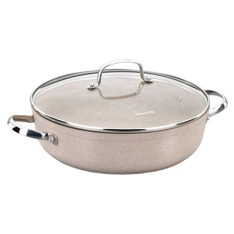 Tan 2.5 Liter Aluminum Nonstick Low Casserole with Glass Lid