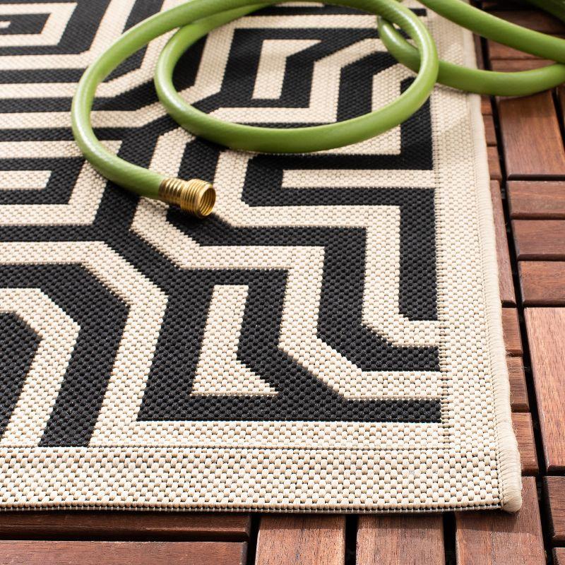 Beige and Black Geometric Flat Woven Outdoor Runner