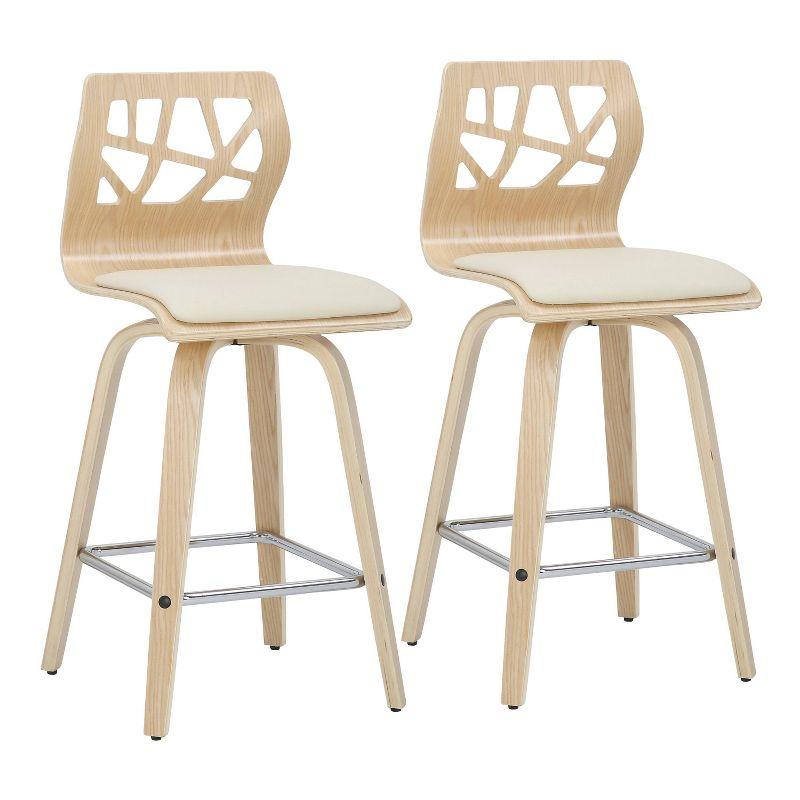 Set of 2 Folia Upholstered Counter Height Barstools Cream/Natural - Lumisource: Wood Frame, Padded Seat, 26" Height