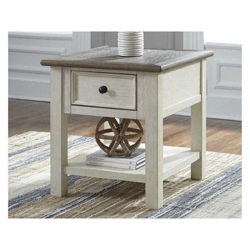 Signature Design by Ashley Bolanburg Rectangular End Table Brown/White: Fixed Shelf, Wood Legs, Storage Drawer