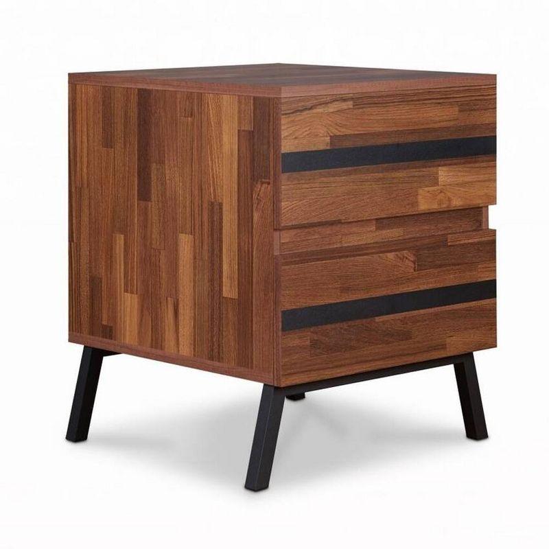 18" Karine Accent Table Walnut/Black - Acme Furniture: Modern Rectangular Side Table with Drawer & Tapered Legs