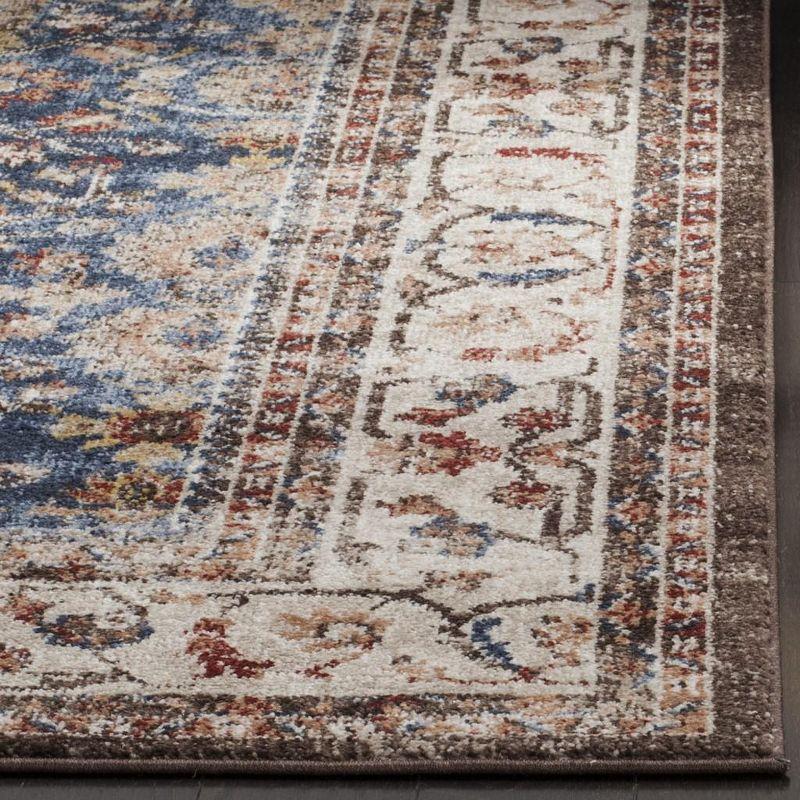 Royal Blue and Ivory Floral Motif Area Rug