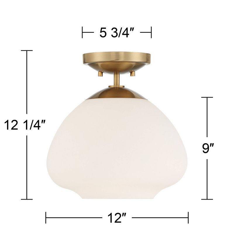 Possini Euro Design Orilla Modern Ceiling Light Semi Flush Mount Fixture 12" Wide Warm Brass Opal Glass for Bedroom Kitchen Living Room Hallway House