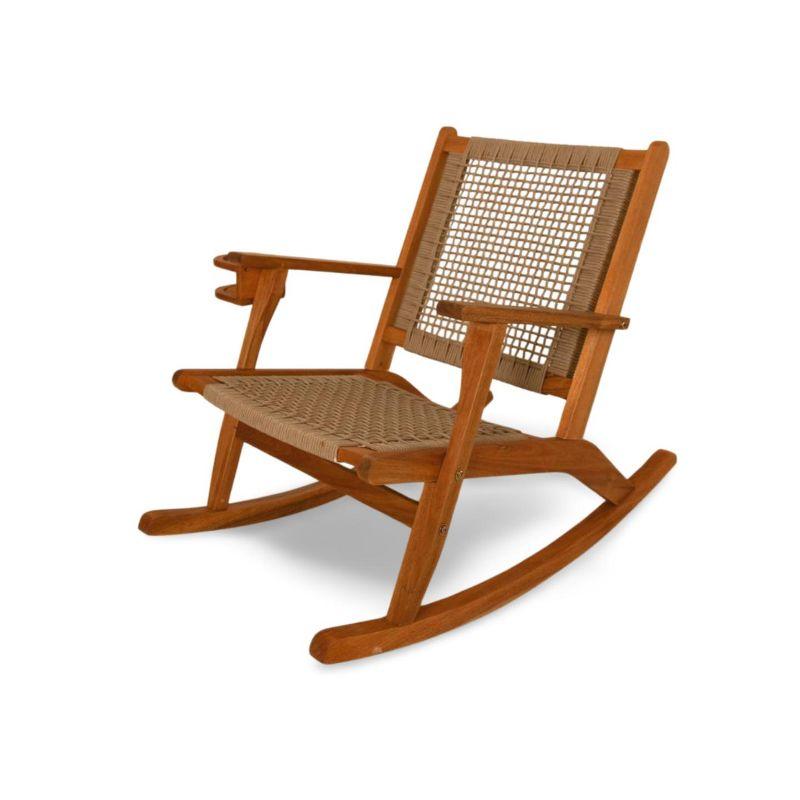 Vega Natural Stained Wood Rocking Chair with Tan Woven Seat