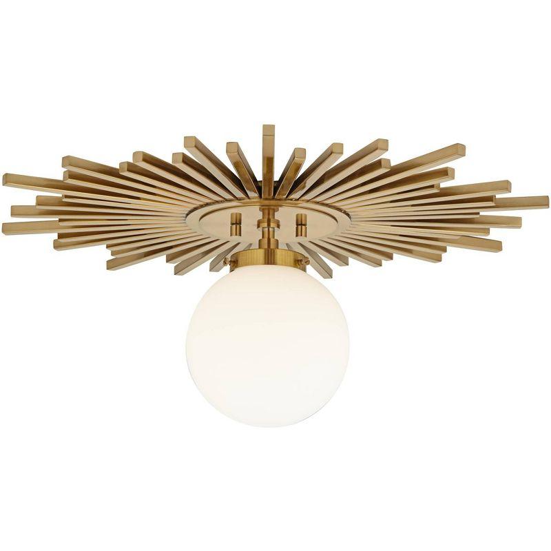 Possini Euro Design Hazel Modern Ceiling Light Semi Flush Mount Fixture 24" Wide Warm Brass White Globe Shade for Bedroom Kitchen Living Room Hallway
