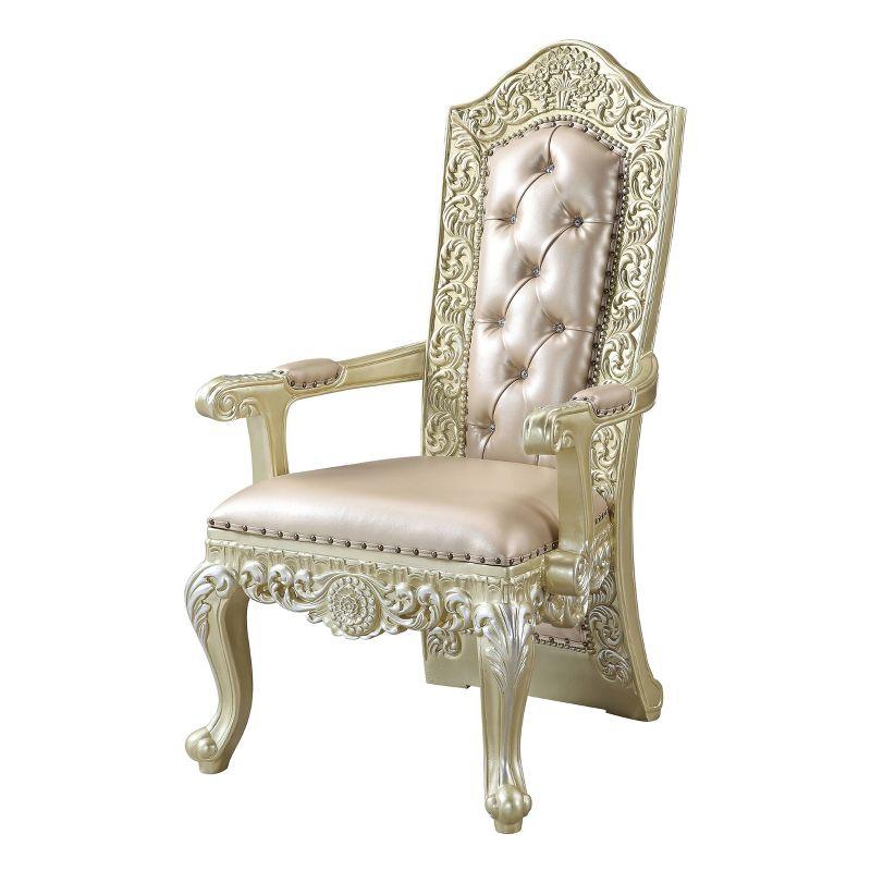 2pc Rovledo Dining Chairs Fabric/Cherry - Acme Furniture: Pearl Champagne Upholstery, Crystal Tufted Back