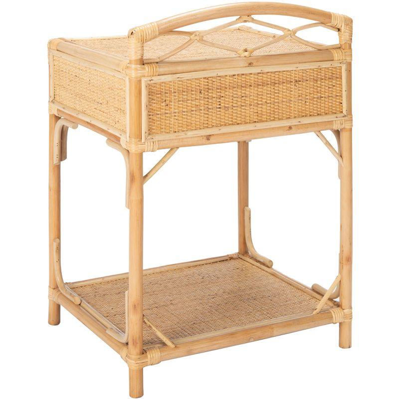 Natural Wood and Rattan Coastal Nightstand with Drawer