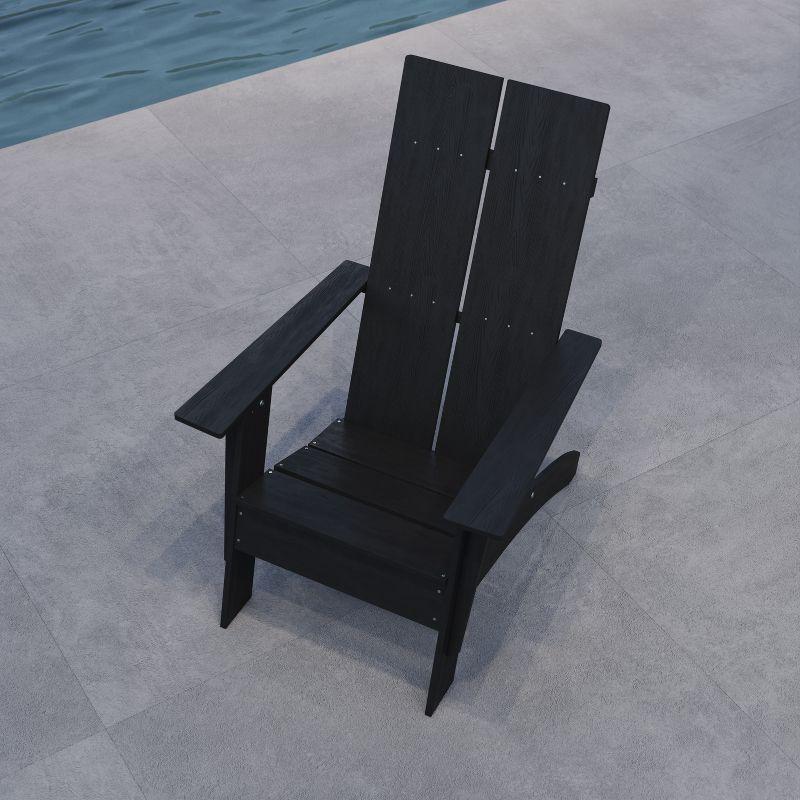 Merrick Lane Modern 2 Slat Back All-Weather Poly Resin Wood Adirondack Chair in Black