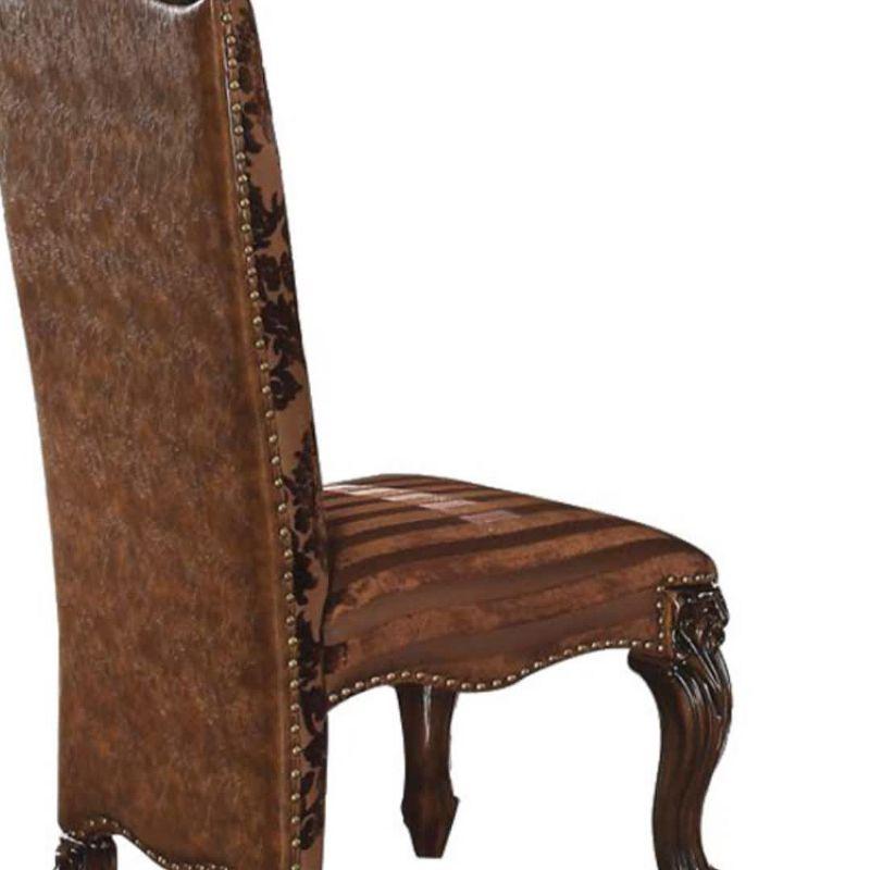 22" Versailles Dining Chair Two Tone Light Brown Synthetic Leather /Fabric and Cherry Oak Finish - Acme Furniture: Elegant Traditional Design