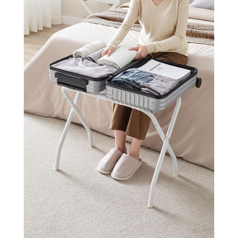 SONGMICS Luggage Rack, Set of 2, Luggage Racks for Guest Room, Suitcase Stand, Steel Frame, Foldable, for Bedroom, Cloud White
