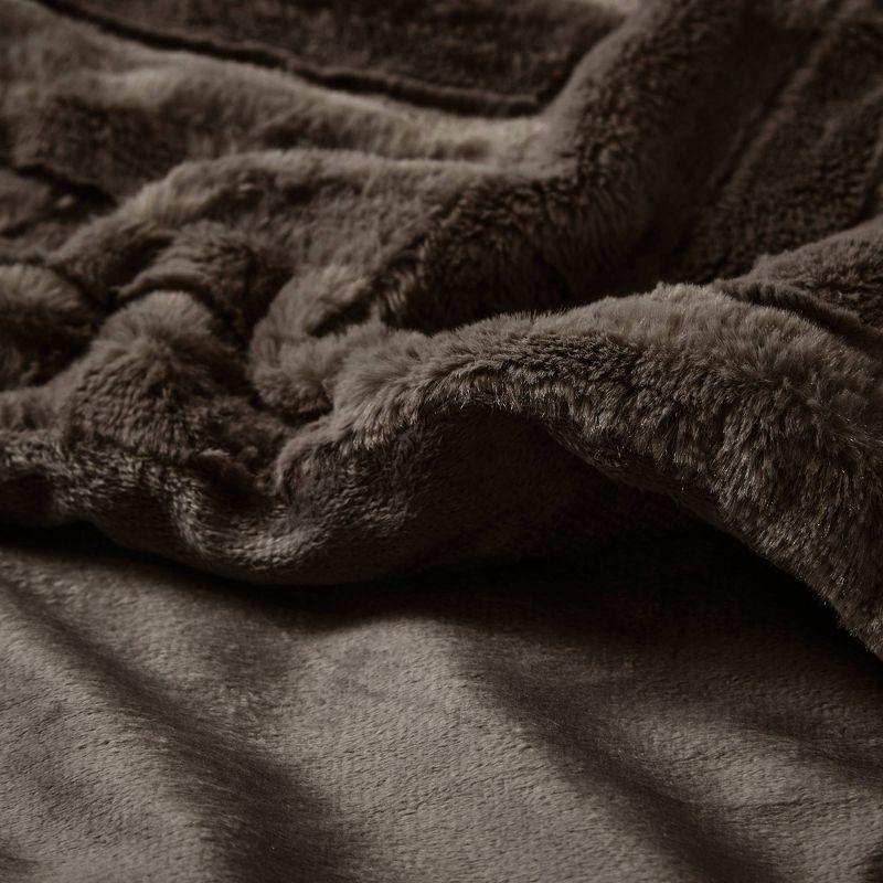 50"x60" Polar Solid Faux Fur Throw Blanket Chocolate - Madison Park: Hypoallergenic, Plush, Machine Washable