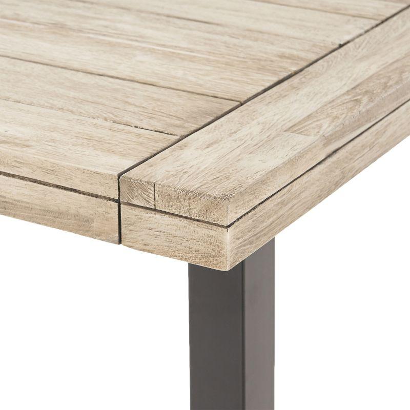 GDFStudio Emersyn Outdoor Acacia Wood and Iron Dining Table with Slat Top, Light Gray/Black