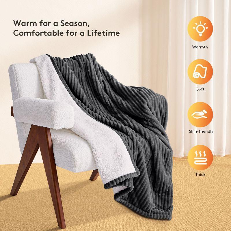 Hyleory 50x60" Electric Flannel and Lambswool Heated Throw Blanket, Gray