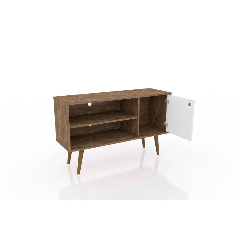 Manhattan Comfort Liberty Mid-Century Modern 2 Shelves and 1 Door TV Stand for TVs up to 46" Rustic Brown/White
