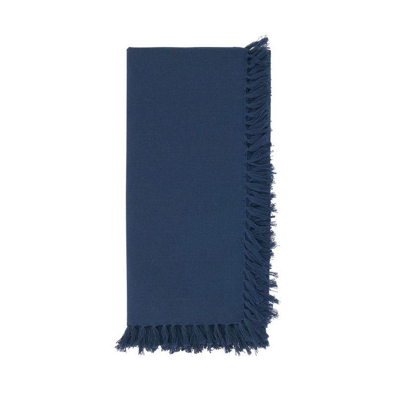 Saro Lifestyle Fringed Design Napkin, 20" Square (Set of 4), Navy Blue, 20" x 20"