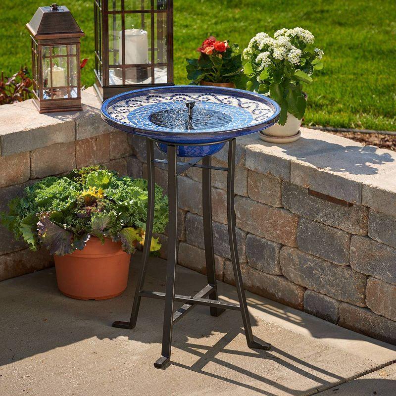 Smart Solar 28.75" Ravenna IntelliSOLAR Ceramic Bird Bath With Remote Blue