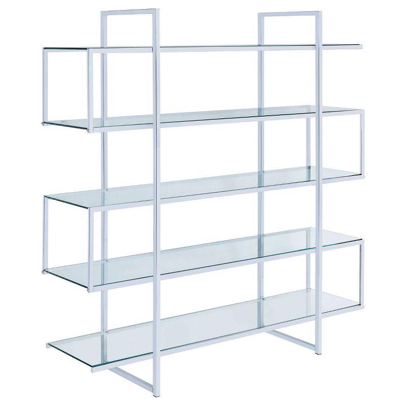 Chrome and Clear Glass 5-Tier Modern Bookcase