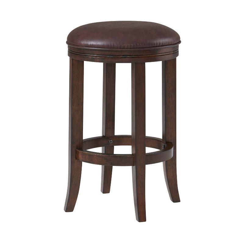 Distressed Walnut 24.5" Backless Counter Stool with Linen Upholstered Seat