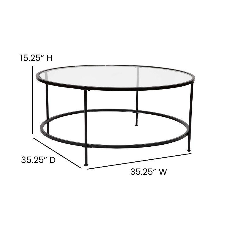 Flash Furniture Astoria Collection Round Coffee Table - Modern Clear Glass Coffee Table with Matte Black Frame