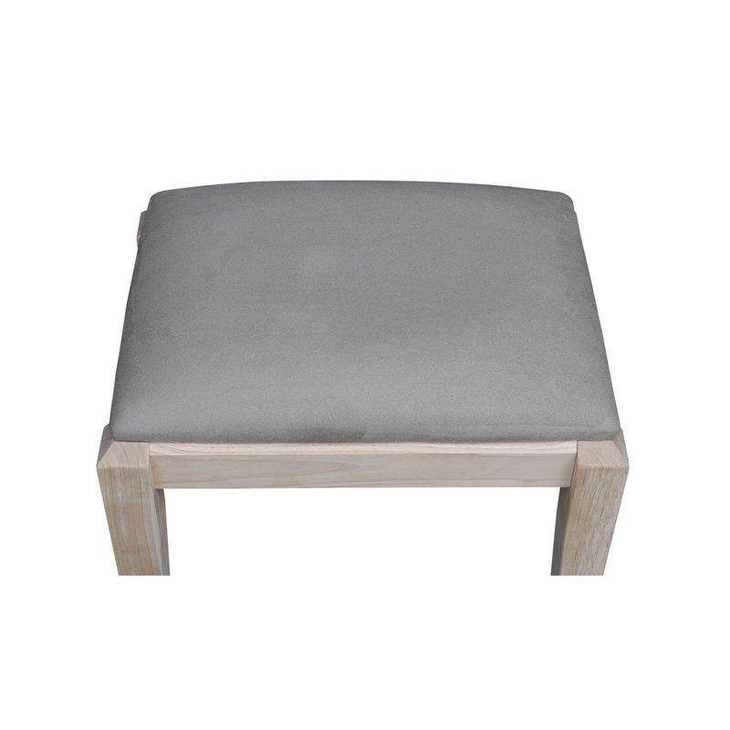 Eco-Friendly Unfinished Parawood Vanity Bench with Microfiber Seat