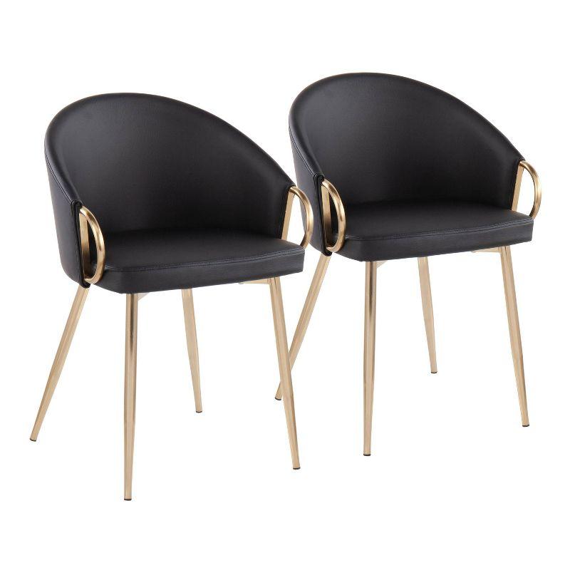 Black Faux Leather and Gold Metal Upholstered Dining Chairs, Set of 2