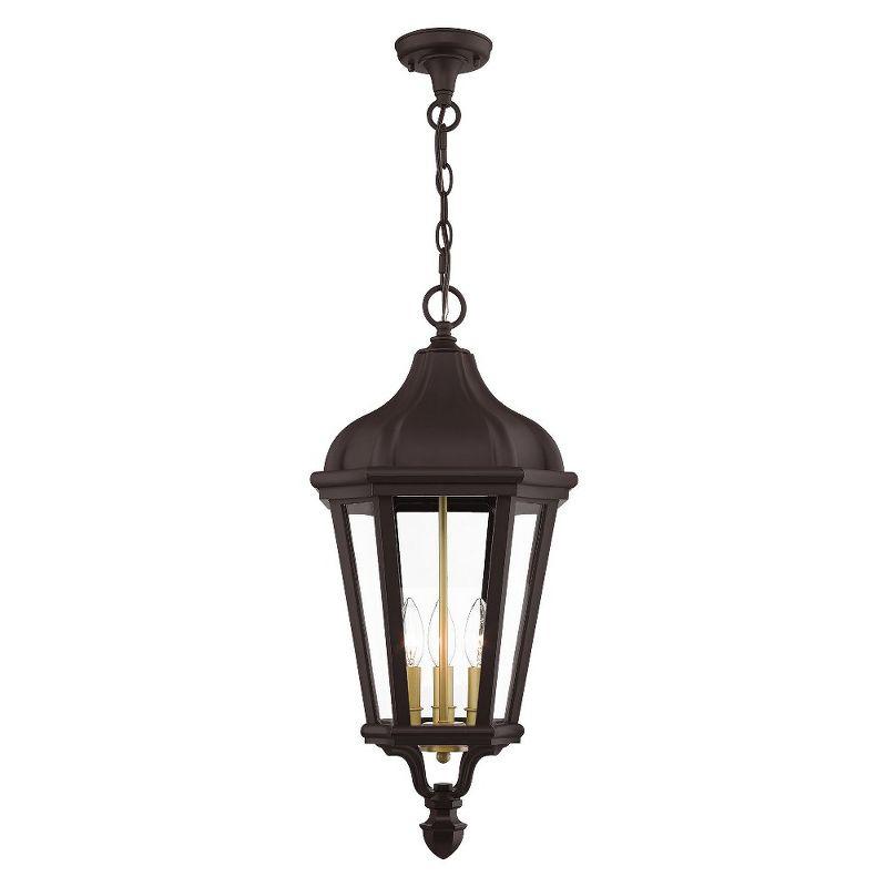 Elegant Morgan Bronze 3-Light Outdoor Pendant with Clear Glass