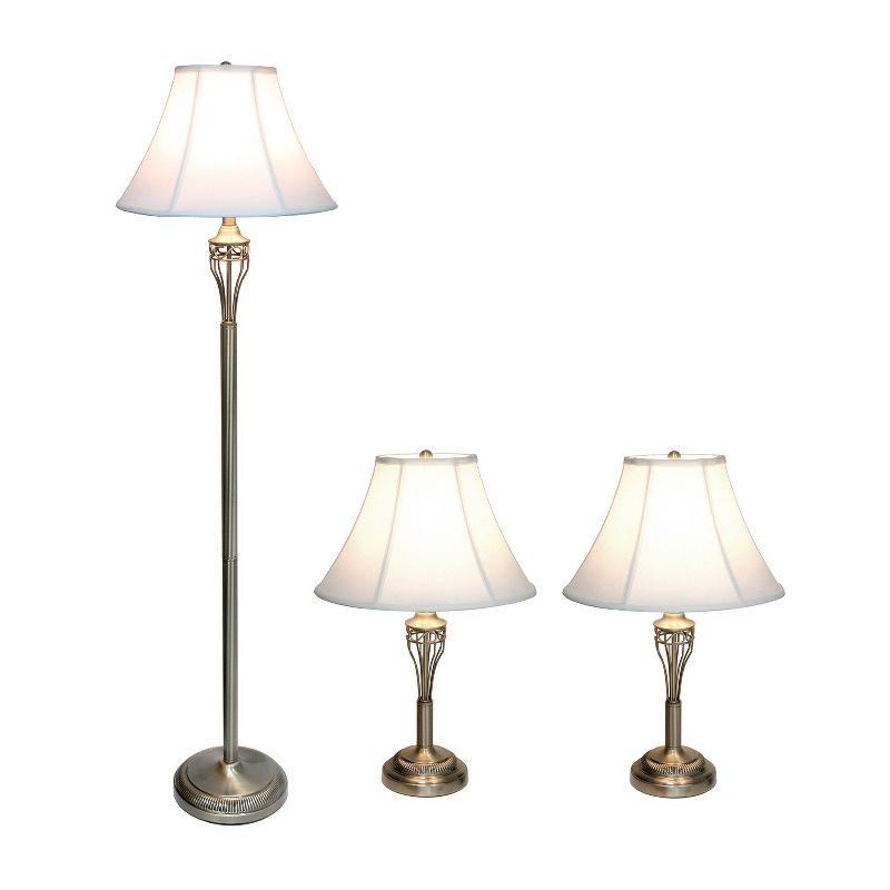 Antique Brass 3-Piece Lamp Set with White Bell Shades