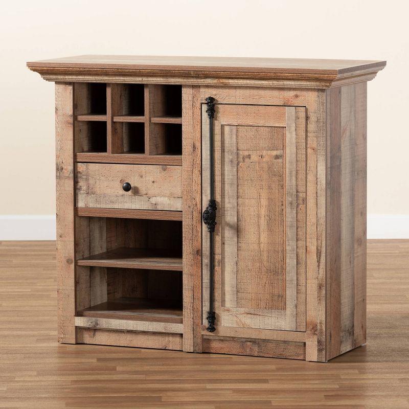 1 Door Albert Farmhouse Rustic Wood Dining Room Sideboard Buffet Oak Brown - Baxton Studio: Storage Cabinet with Wine Rack