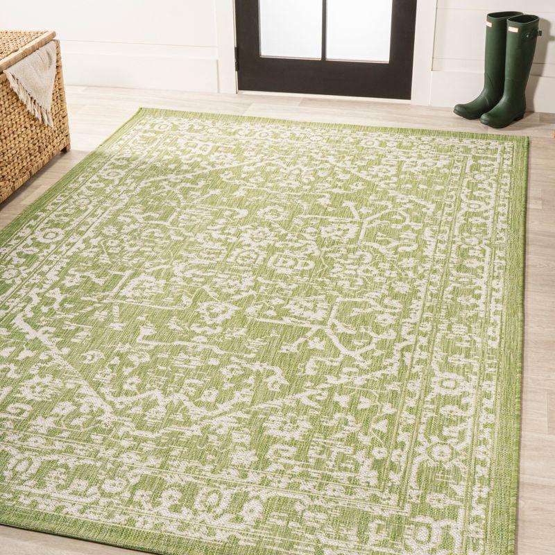 8' x 10' Malta Bohemian Styled Medallion Textured Weave Indoor/Outdoor Area Rug, Green/Cream - JONATHAN Y