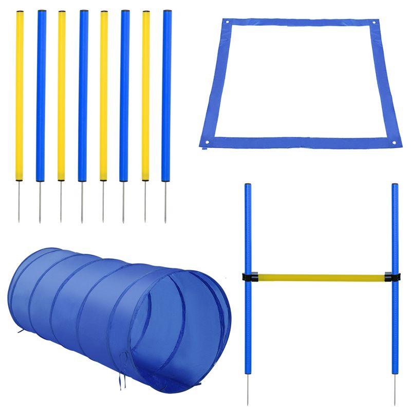 PawHut 4PC Obstacle Dog Agility Training Course Kit Backyard Competitive Equipment- Blue/Yellow