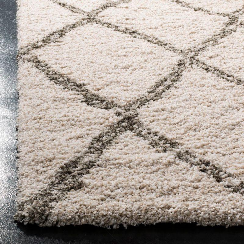 Ivory and Grey 5' Square Abstract Shag Area Rug