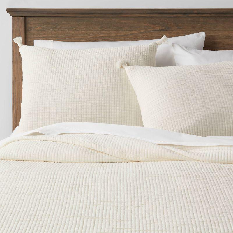 Standard Double Cloth Quilt Sham Cream - Threshold™: OEKO-TEX Certified, Jacquard Weave, Zipper Closure, No Flange