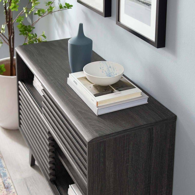 Render Display TV Stand for TVs up to 48" Charcoal - Modway: Modern Media Storage, Slatted Door, Cable Management