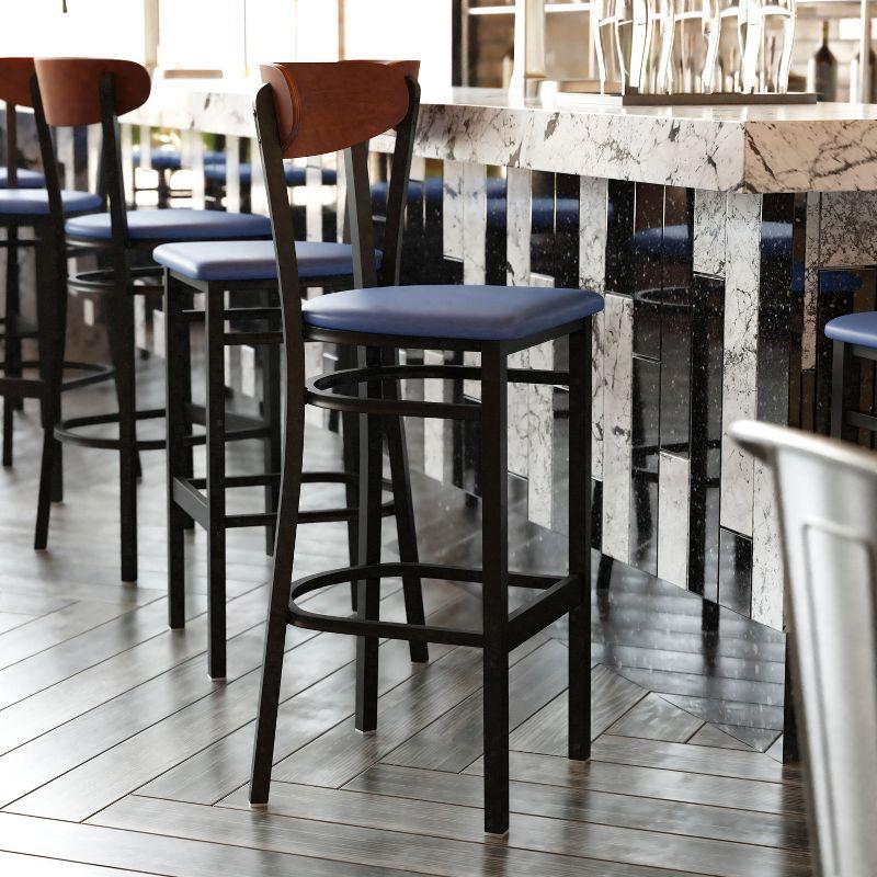 Flash Furniture Wright Commercial Grade Barstool with 500 LB. Capacity Steel Frame, Solid Wood Seat, and Boomerang Back