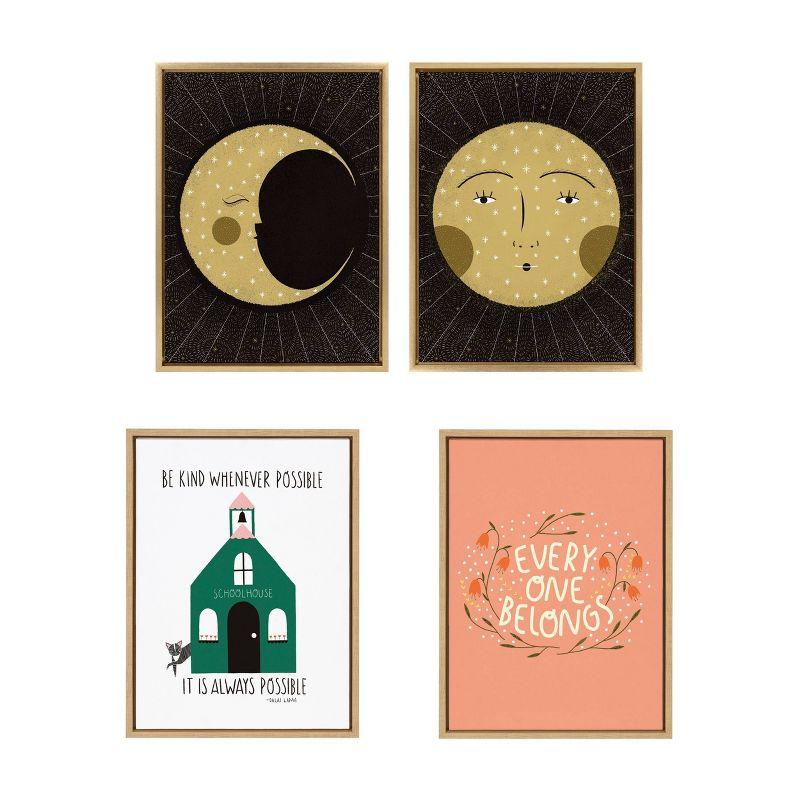 Kate & Laurel All Things Decor (Set of 2) 18" x 24" Sylvie Moon Print and Sun Print Framed Canvas Set Gold : Astronomical Theme