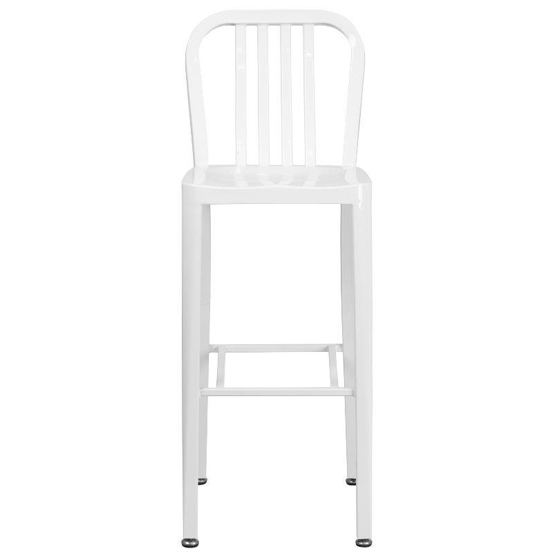 Sleek White Metal Indoor-Outdoor Barstool with Vertical Slat Back