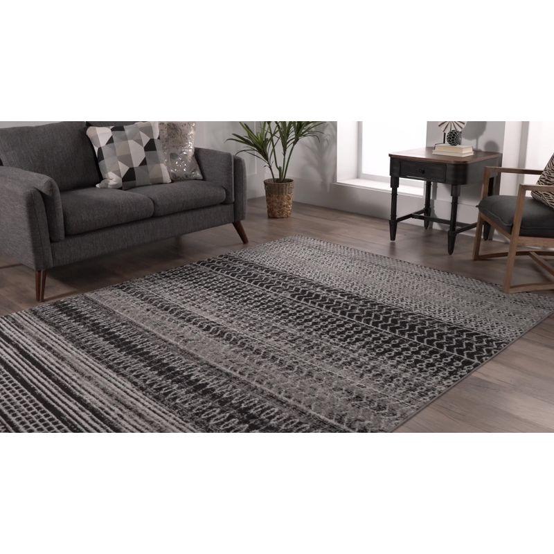 Reversible Dark Gray Stripe Synthetic 6' x 9' Oval Rug