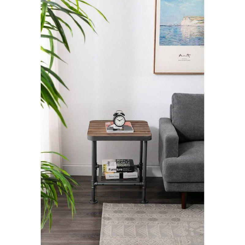 Newport Industrial Gray & Natural Fir Wood Square End Table