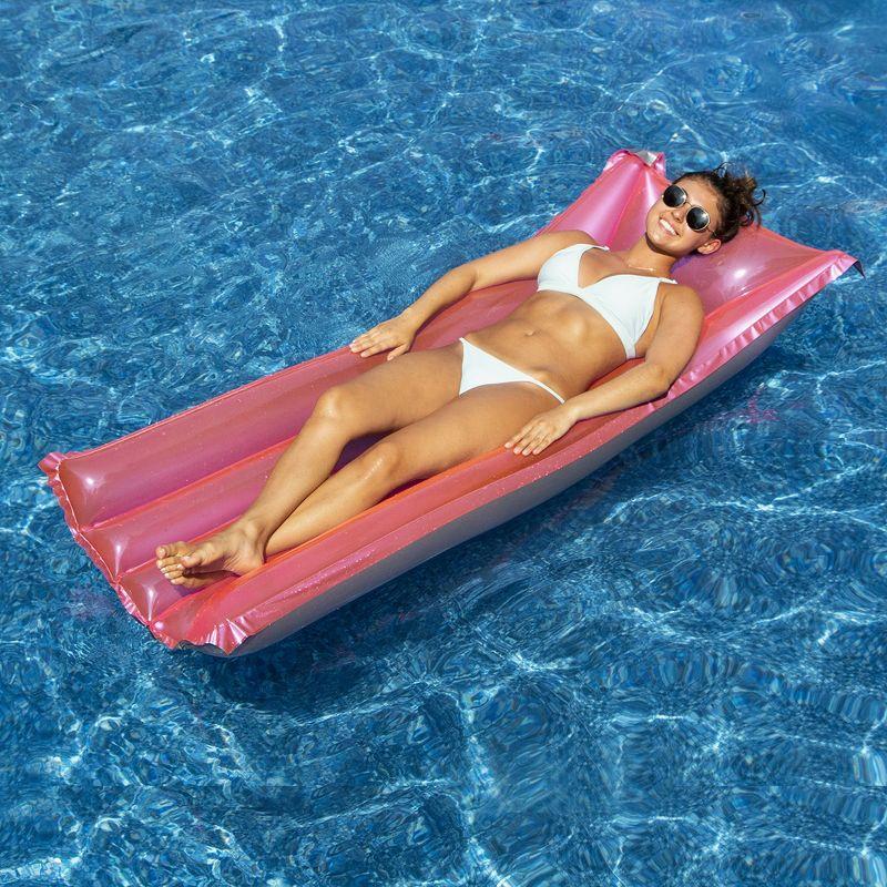 Pink Inflatable Reflective Sun Tanner Pool Float with Cushioned Tubes