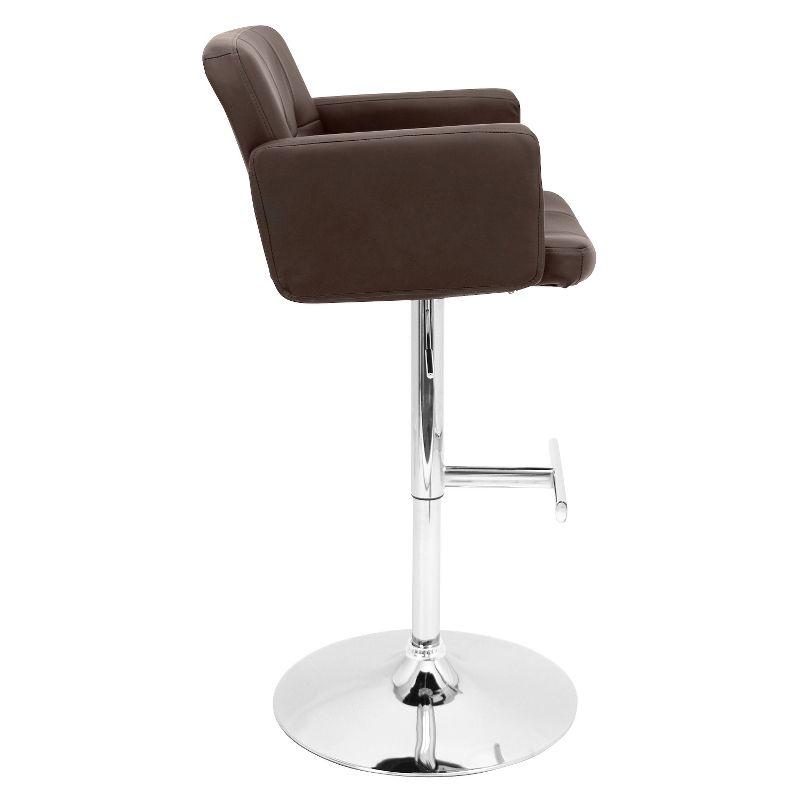 Adjustable Swivel Stout Barstool in Brown Leather and Metal