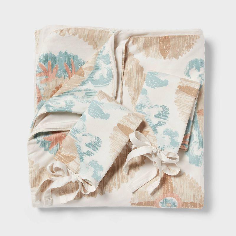 Full/Queen Suzani Print Duvet Cover and Sham Set Ivory/Light Teal Blue - Threshold™: 310 Thread Count Cotton Sateen, Zippered