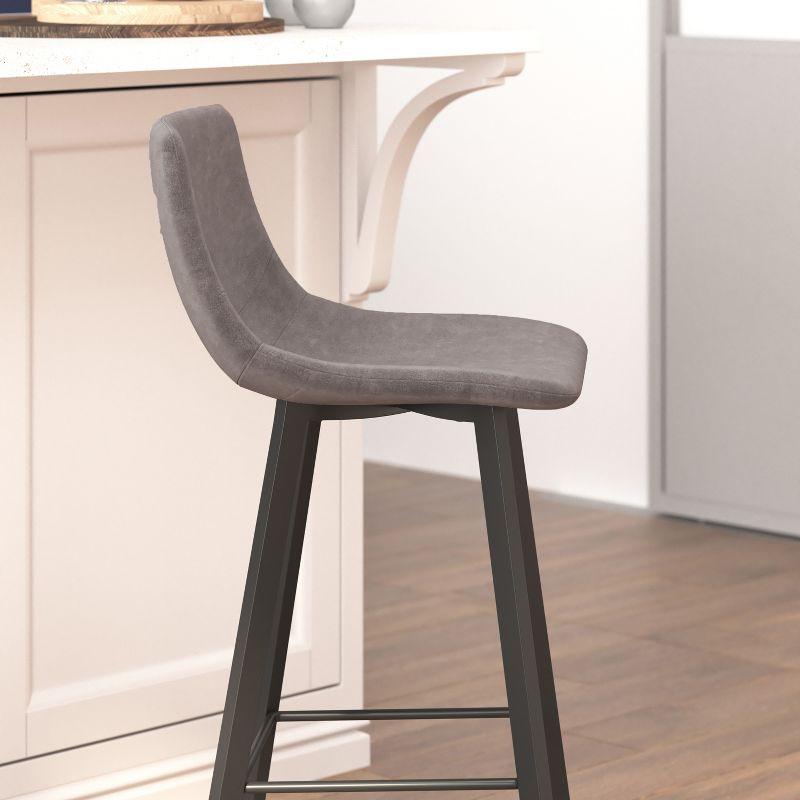 Flash Furniture Set of 2 Commercial Indoor Armless Iron Barstools - Gray LeatherSoft