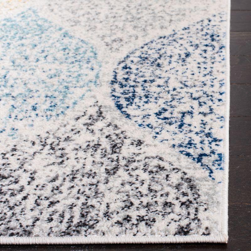 Ivory and Blue Square Synthetic Stain-Resistant Area Rug