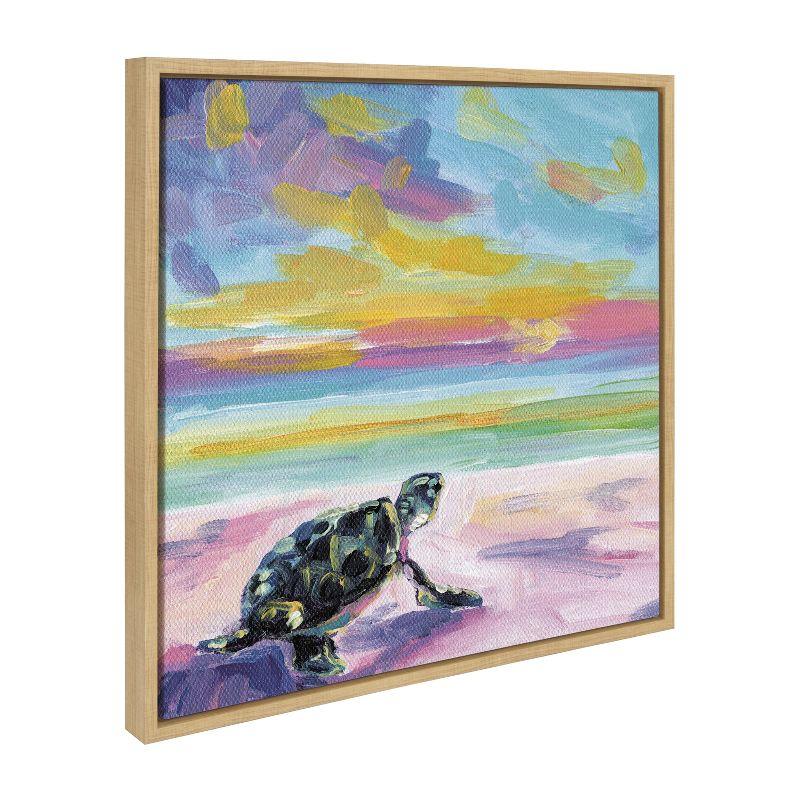 Natural Framed Abstract Sea Turtle Canvas Print, 22x22