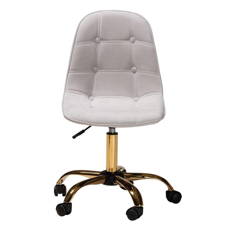 Grey Velvet and Gold Metal Swivel Office Chair