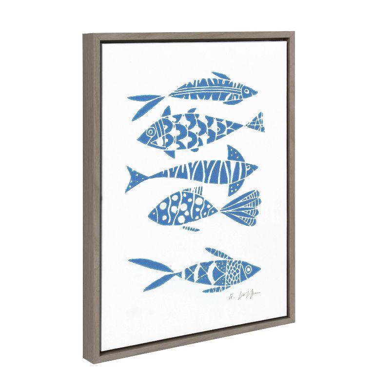 18" x 24" Sylvie Fishes Blue Framed Canvas by Giuliana Lazzerini Gray - Kate & Laurel All Things Decor