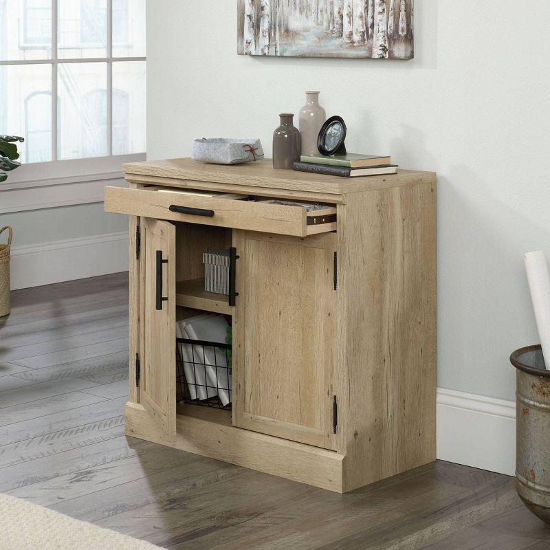 Sauder 2 Door Aspen Post Library Cabinet Prime Oak: Farmhouse Style, Adjustable Shelves, MDF Frame