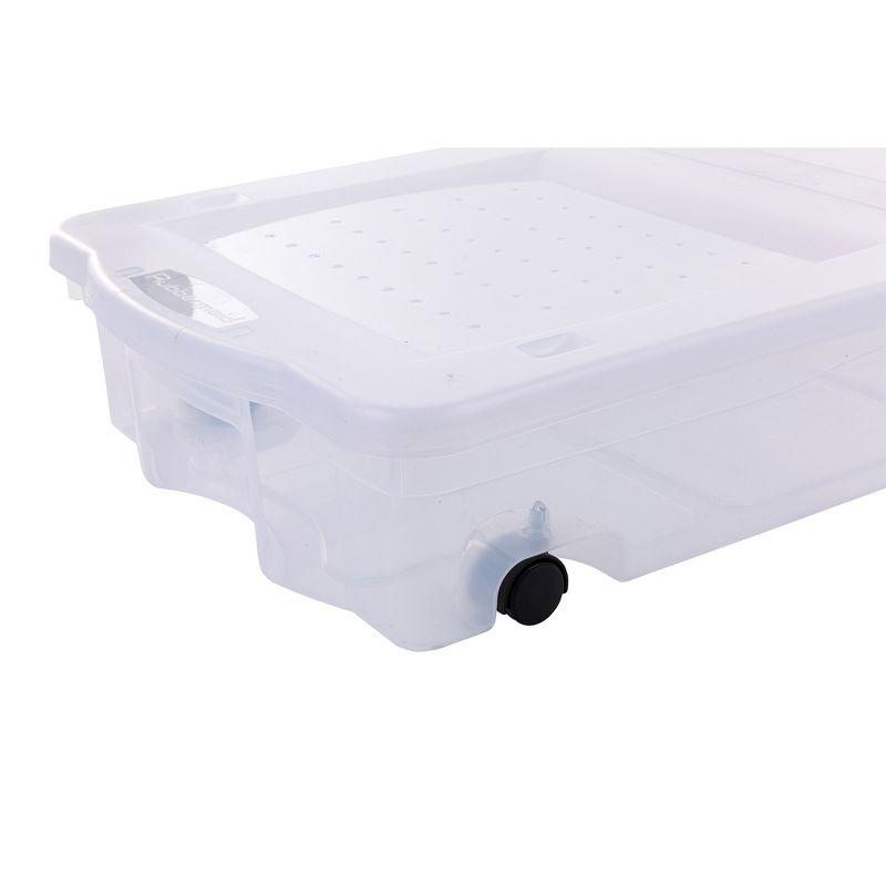 Rubbermaid 68 Quart Under the Bed Low Profile Storage Boxes with Dual Hinged Lids and Easy Rolling Caster Wheels, Clear, 2 Pack